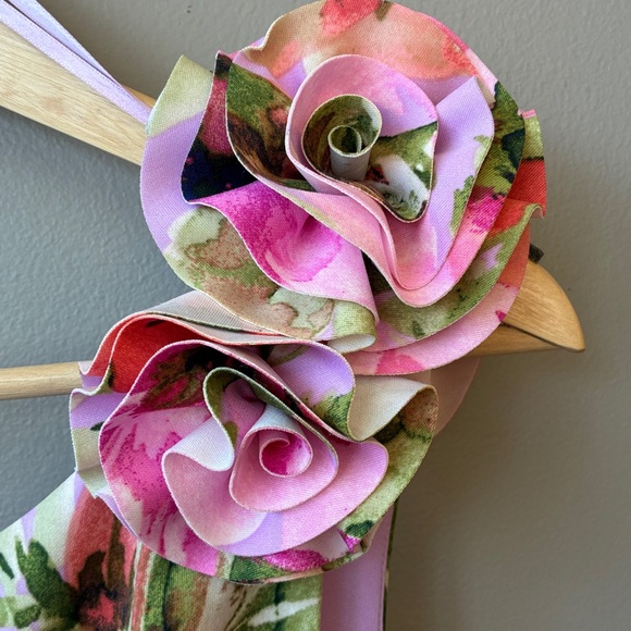 JH Evenings Floral Pink One-Shoulder Dress, sz 14 - Picture 4 of 9